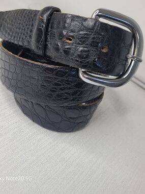 Vintage Genuine Alligator Exotic Leather Black Belt Silver Buckle